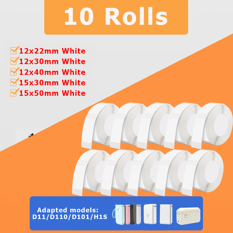 Typewriter Ribbon Roll - 10 Rolos de Papel Adesivo Branco